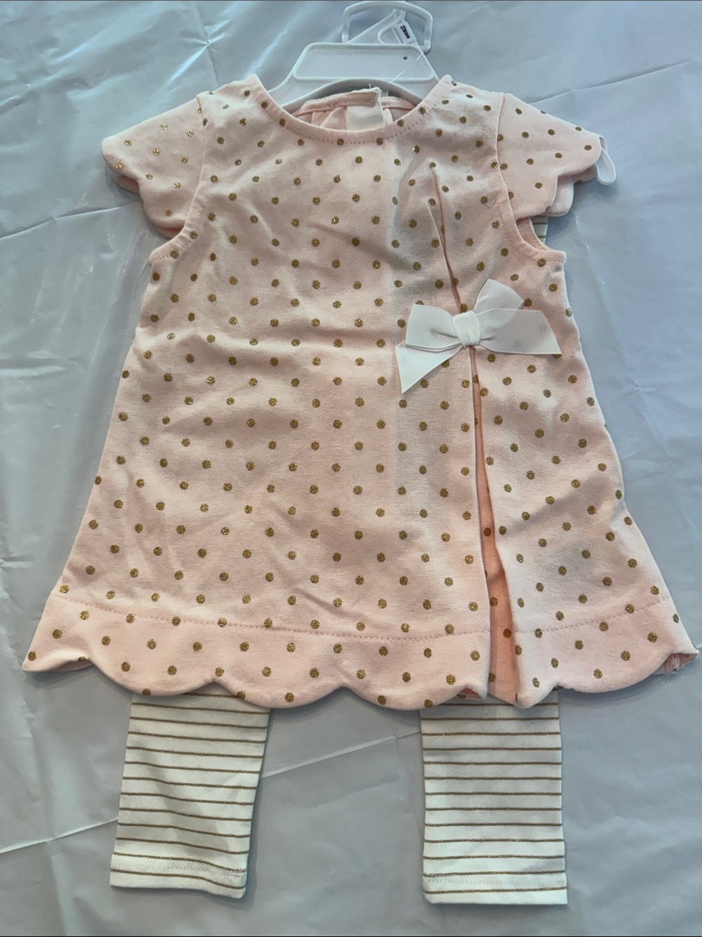 Pink Gold Polka Dot Baby Set with Bow